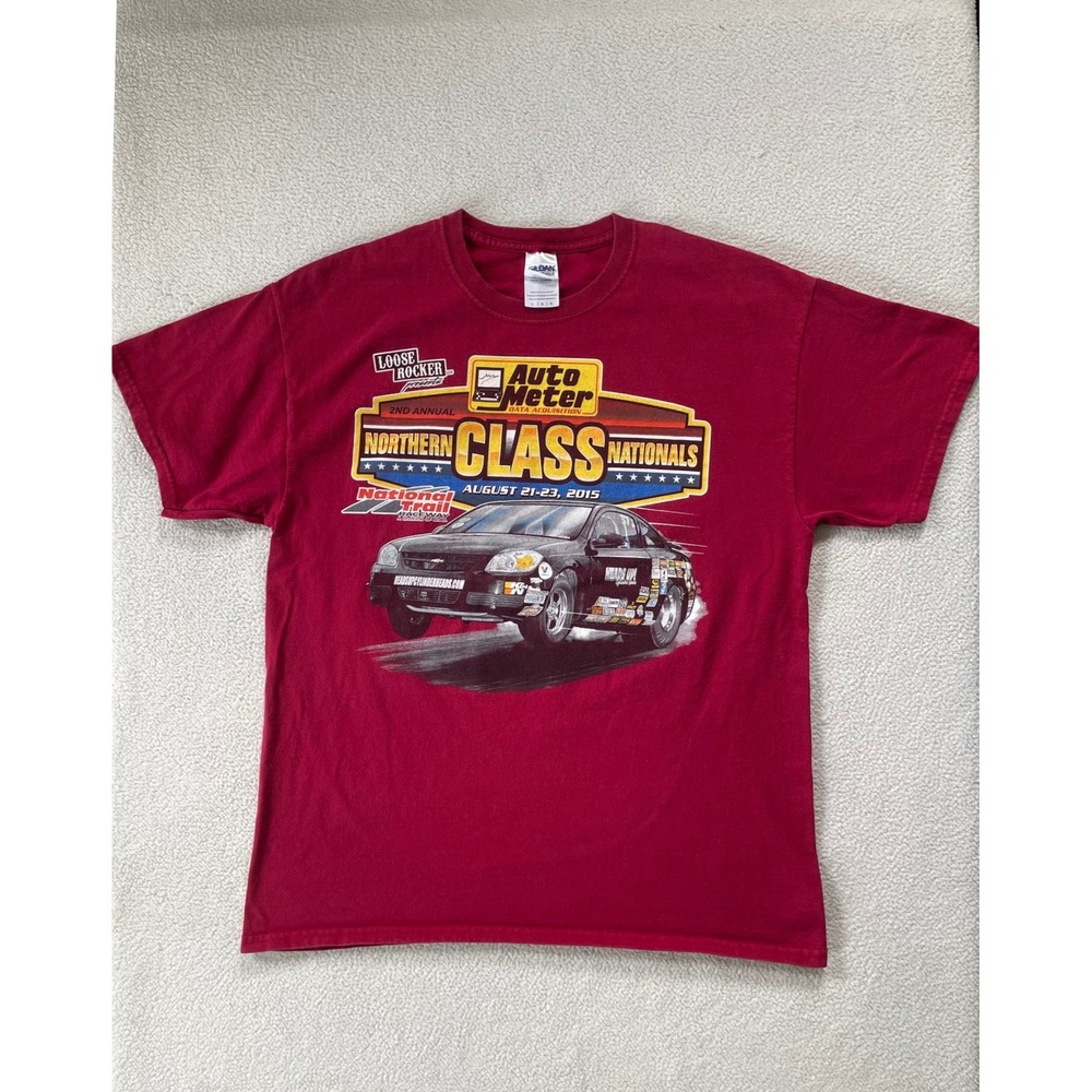 Gildan Mens Large T-Shirt Maroon Auto Meter Northern Class Nationals Racing 2015